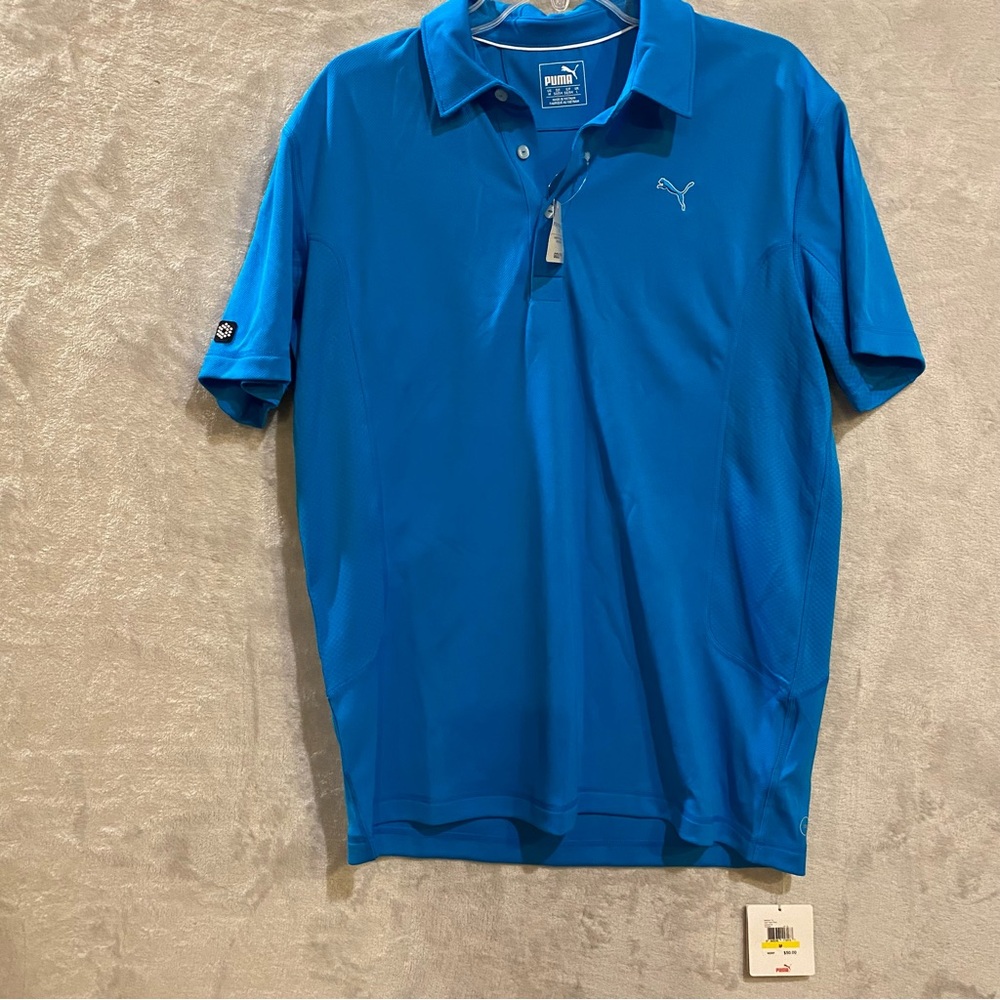 Puma Shirt Men’s Medium Blue Polo Golf Short Sleeve New